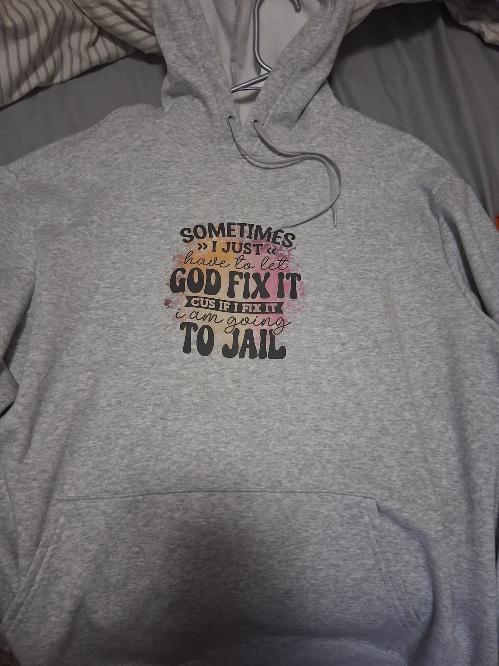 Athletic Works Light Gray Hoodie with Multicolor Graphic Slogan